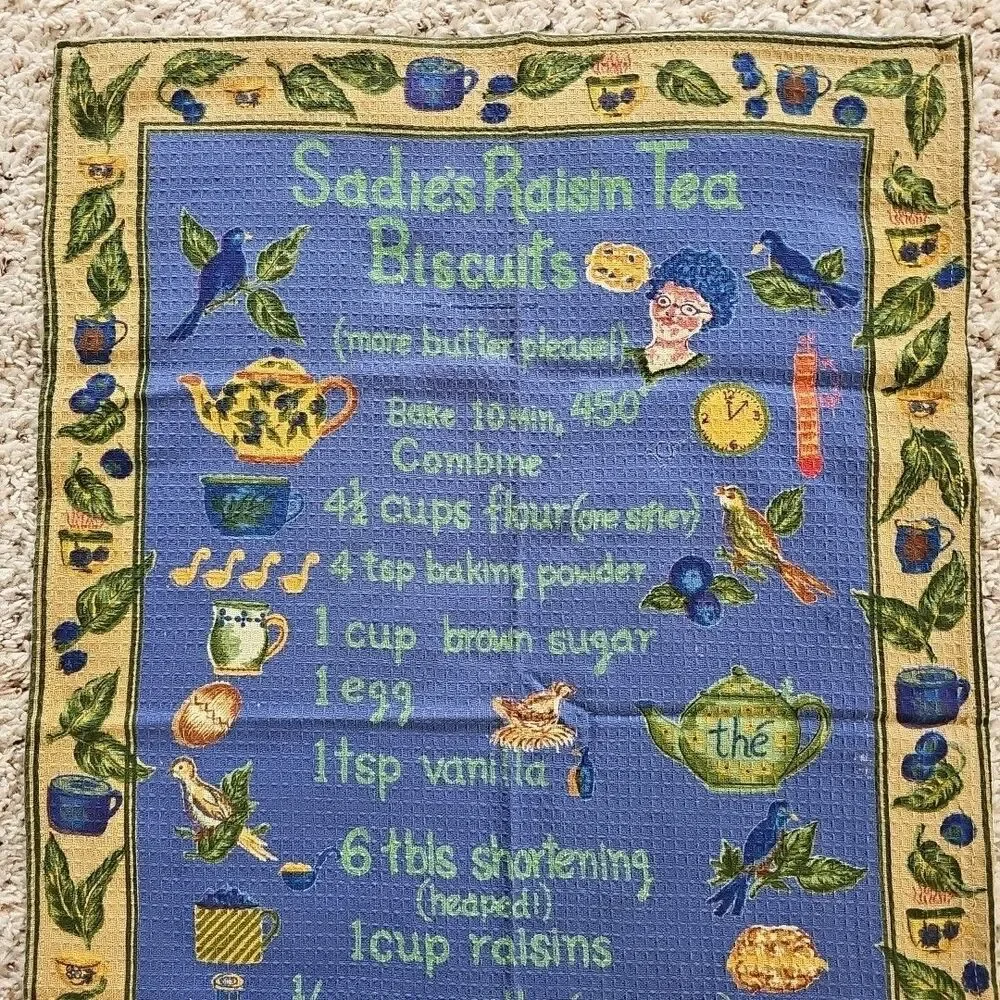 April Cornell Artist Tea Towel Sadie's Biscuits OOP Waffle Weave Kitchen Cloth